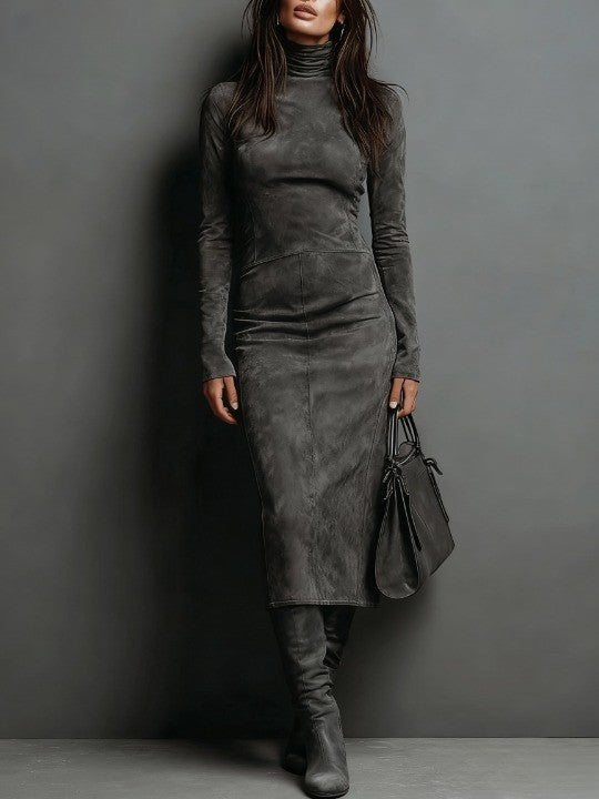 Córdoba – vestido midi marrón de cuello alto