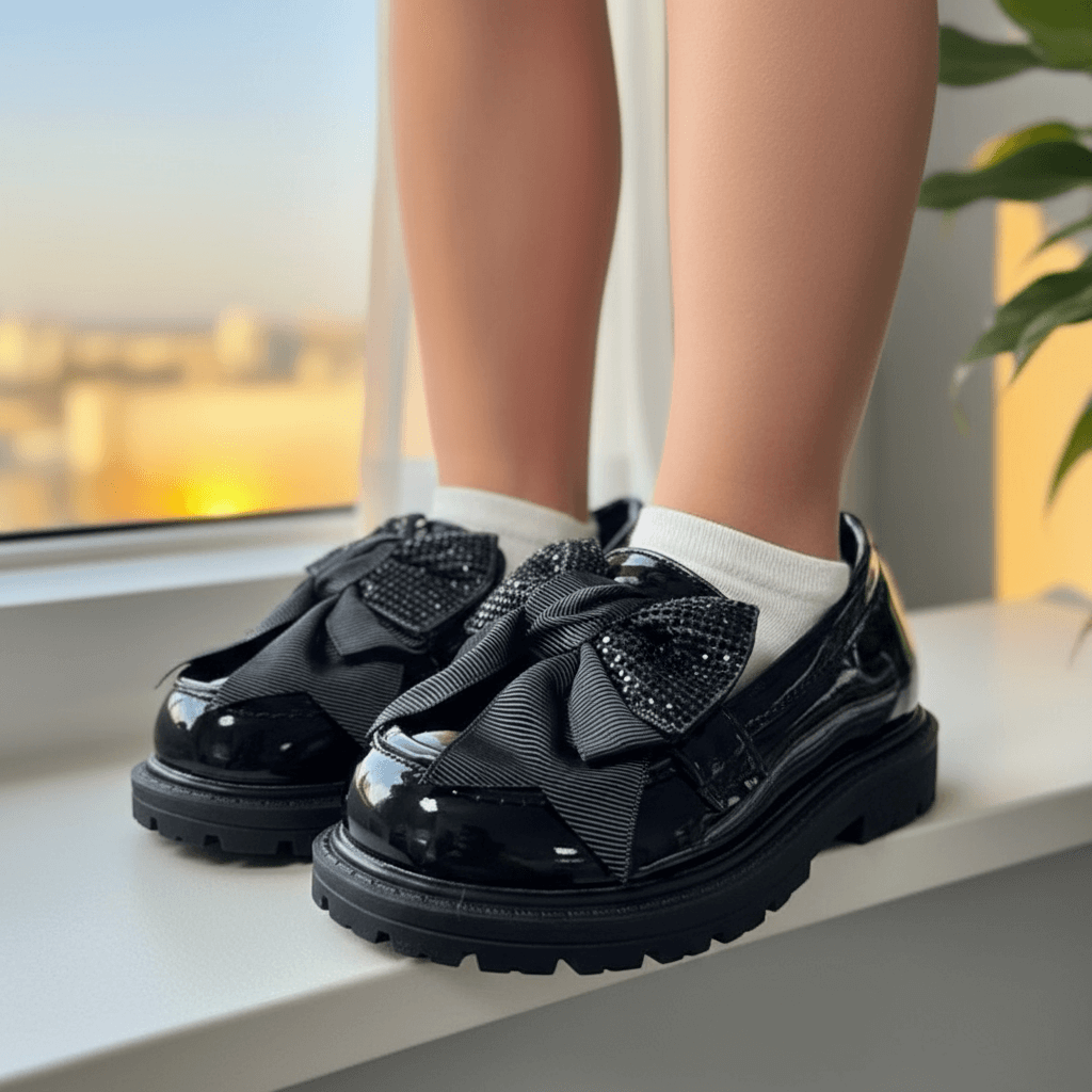 Mocasines Negros Niña con Lazo Tallas 25-36