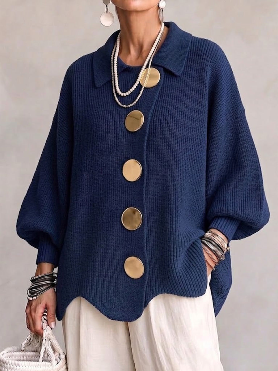 Isadora™ - Cárdigan Oversized con Cuello y Grandes Botones Metálicos