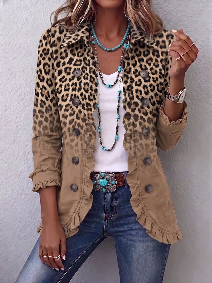 Ángeles Chaqueta Leopardo Degradado con Volantes