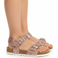 Sandalias PLAKTON Glitter Niña Rosa Nude con Hebilla Piel Tallas 24-35