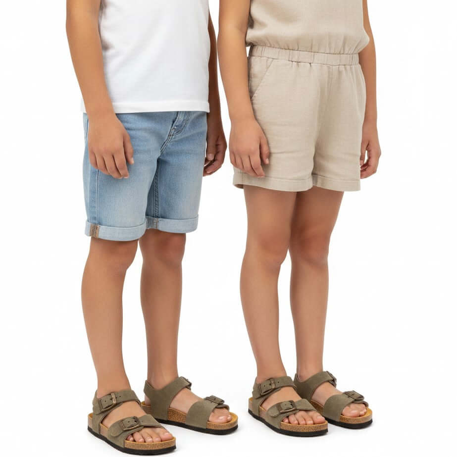 Sandalias Niño Niña Plakton Verde Militar | Hebilla Piel Genuina Antideslizante | Tallas 24-35