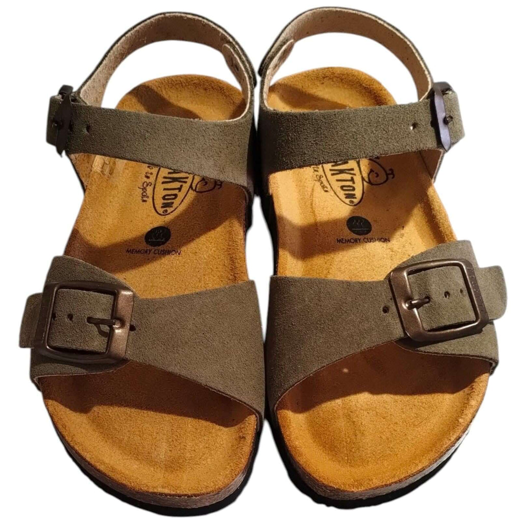 Sandalias Niño Niña Plakton Verde Militar | Hebilla Piel Genuina Antideslizante | Tallas 24-35