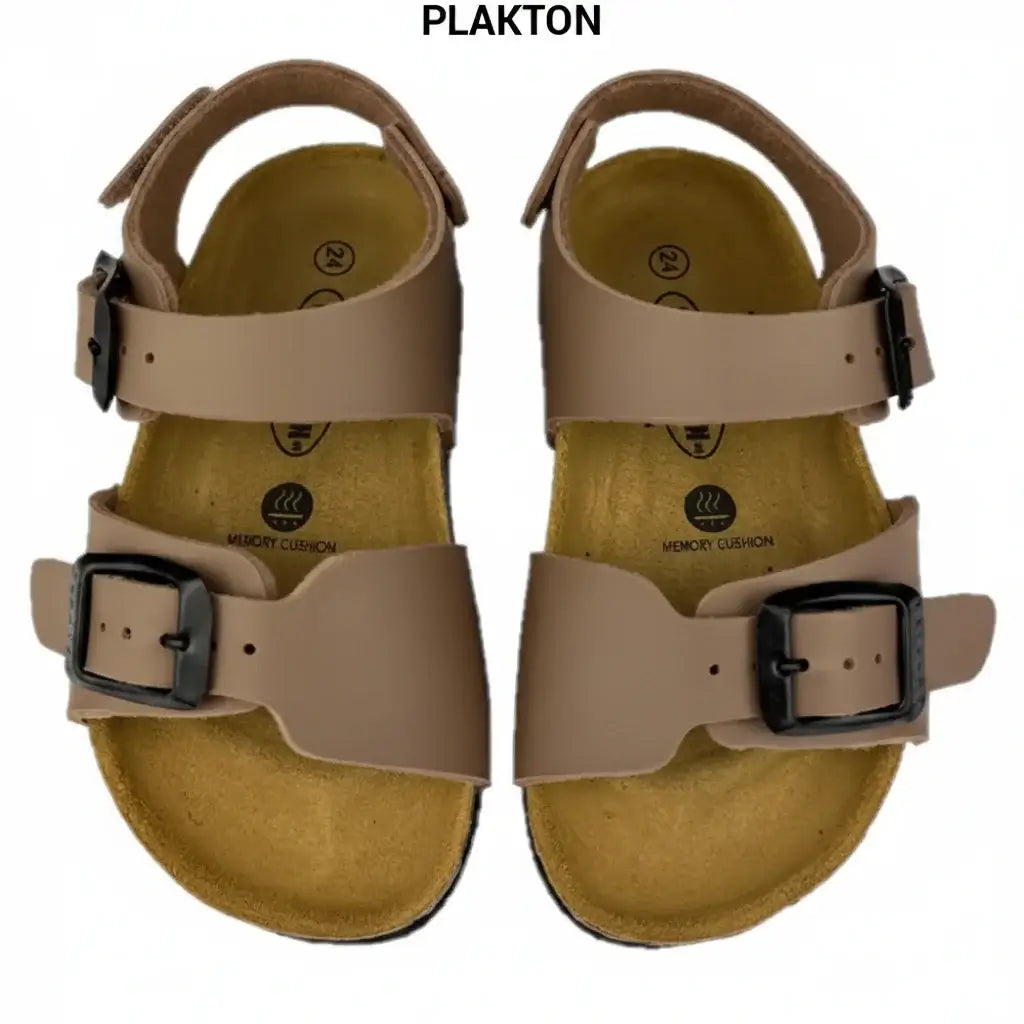 Sandalias PLAKTON Beige Niño y Niña | Piel Memory Cushion Tallas 24-35