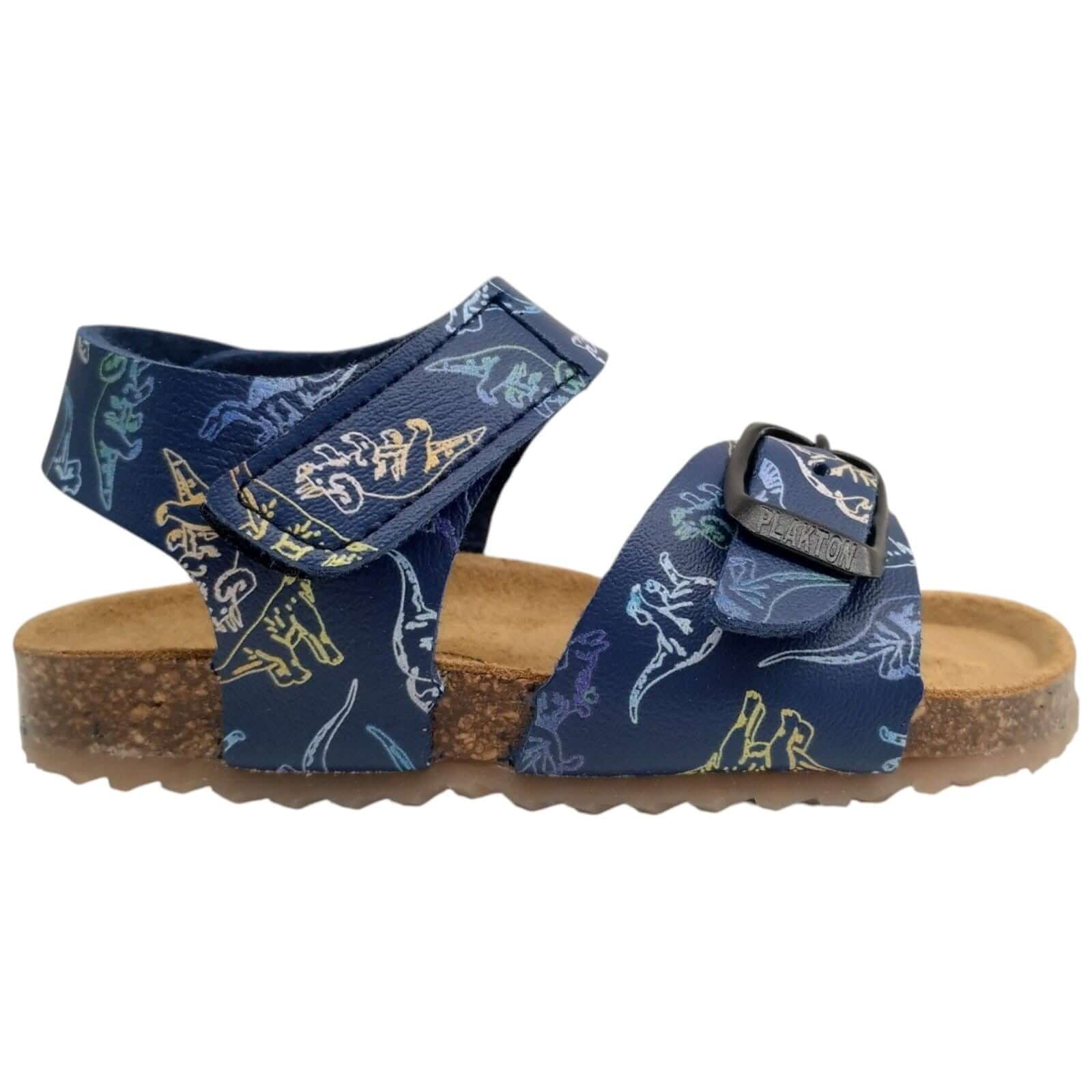 Sandalias PLAKTON Primeros Pasos Azul Estampado Dinosaurios Velcro y Hebilla Tallas 19-24