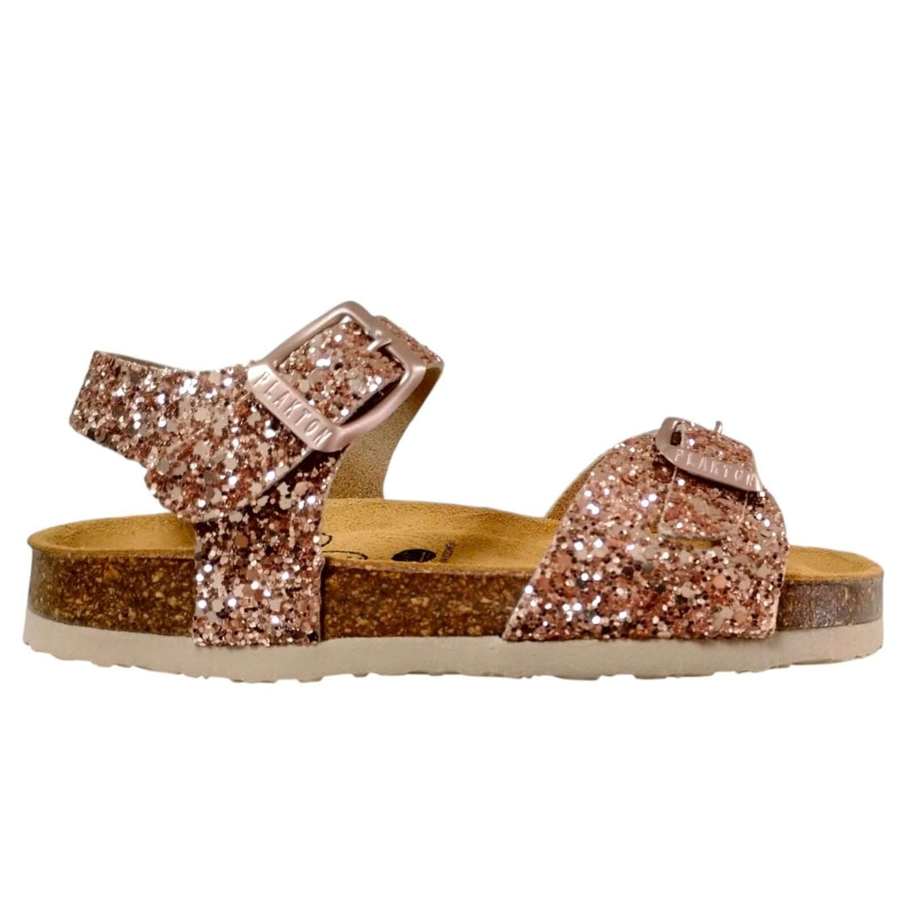 Sandalias PLAKTON Glitter Niña Rosa Nude con Hebilla Piel Tallas 24-35