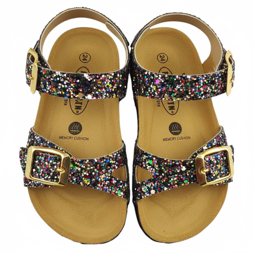 Sandalias PLAKTON Glitter Niña | Multicolor con Hebilla Piel Tallas 24-35