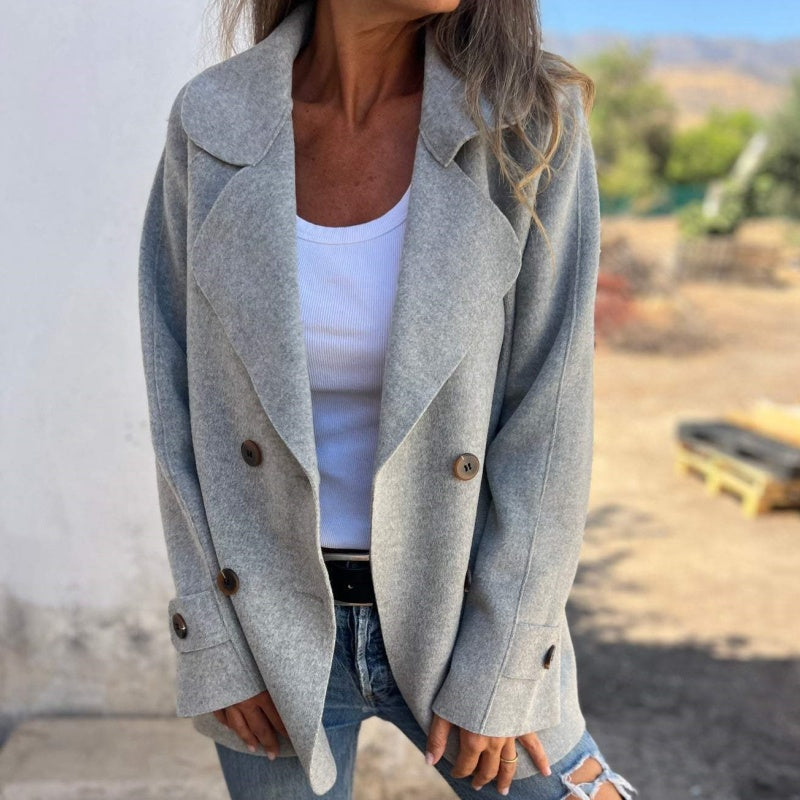 Abrigo efecto tweed con solapas y manga larga
