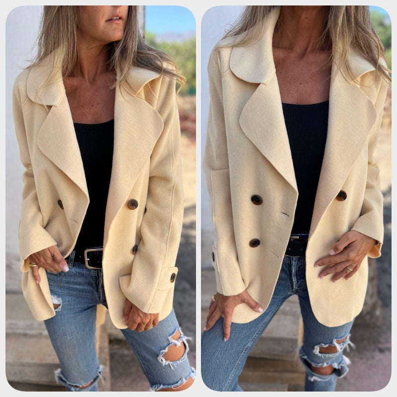 Abrigo efecto tweed con solapas y manga larga