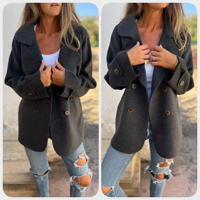 Abrigo efecto tweed con solapas y manga larga