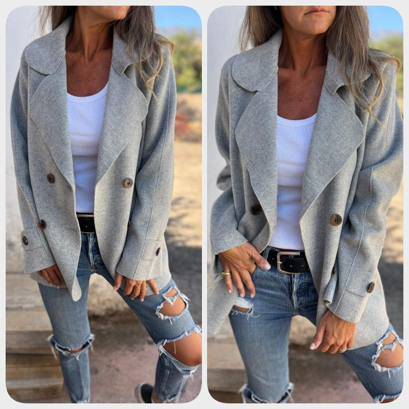 Abrigo efecto tweed con solapas y manga larga