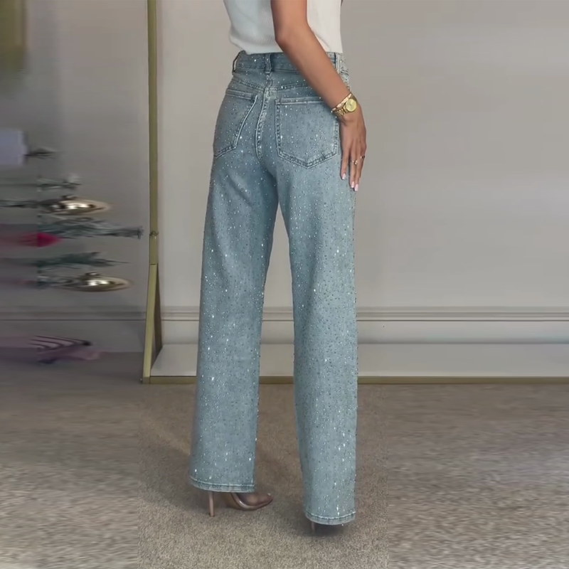 Jeans de Pernera Recta con Strass
