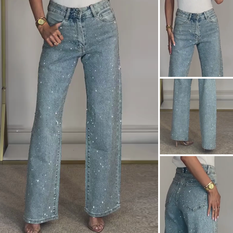 Jeans de Pernera Recta con Strass
