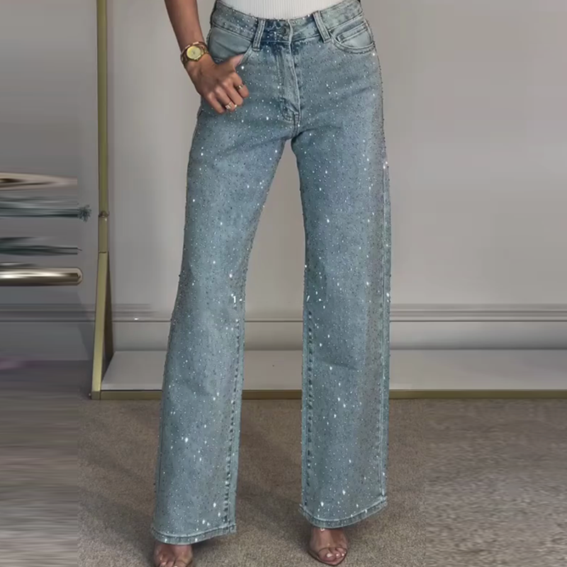 Jeans de Pernera Recta con Strass