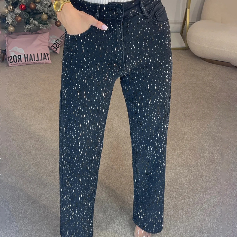 Jeans de Pernera Recta con Strass