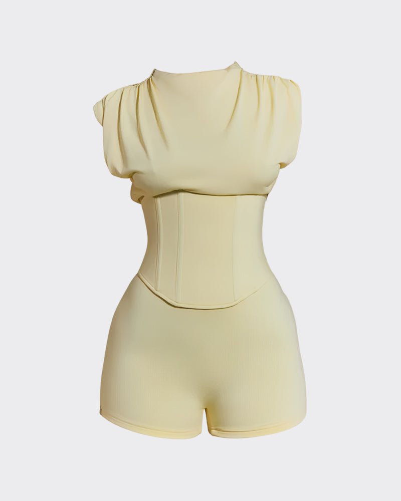 Conjunto Dos Piezas Playsuit con Corsé Desmontable y Efecto Reloj de Arena
