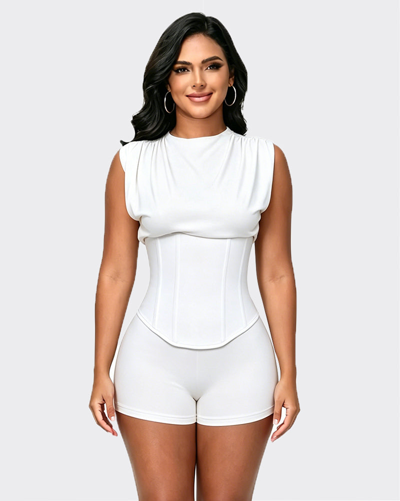 Conjunto Dos Piezas Playsuit con Corsé Desmontable y Efecto Reloj de Arena